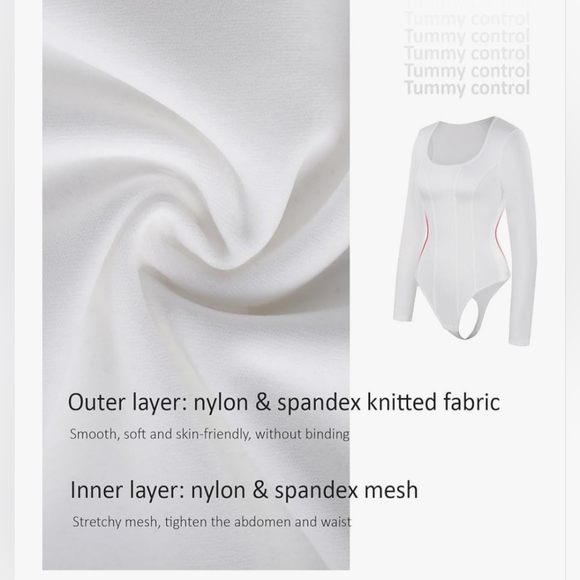 Women's White Long Sleeve Shapewear Bodysuit - Picture 7 of 11